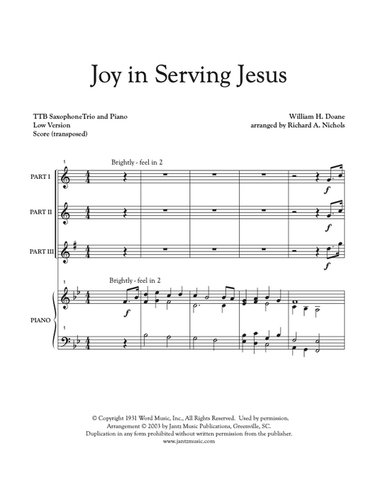 Joy in Serving Jesus - TTB Saxophone Trio