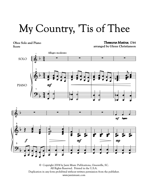 My Country, 'Tis of Thee - Oboe Solo