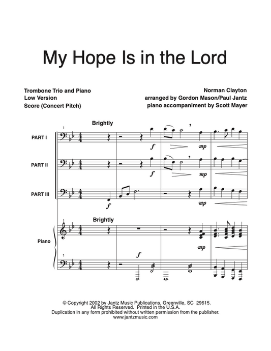 My Hope Is in the Lord - Trombone Trio
