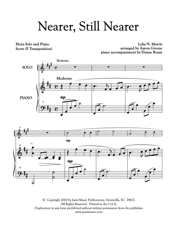 Nearer, Still Nearer - Horn Solo