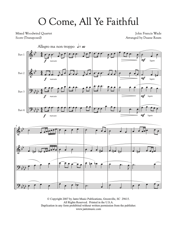 O Come, All Ye Faithful - Mixed Woodwind Quartet