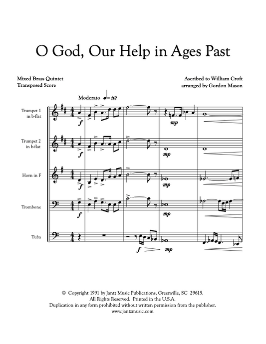 O God, Our Help in Ages Past - Mixed Brass Quintet