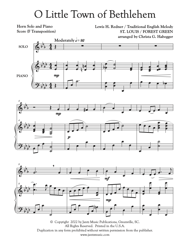O Little Town of Bethlehem - Horn Solo