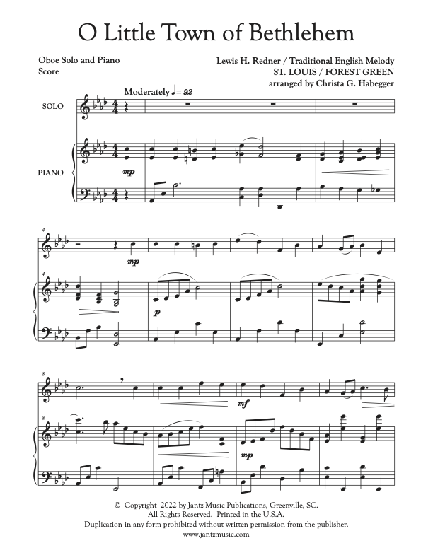 O Little Town of Bethlehem - Oboe Solo