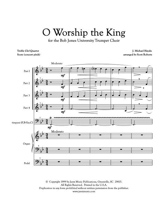 O Worship the King - Combined Set of Flute/Clarinet/Trumpet Quartets w/ organ