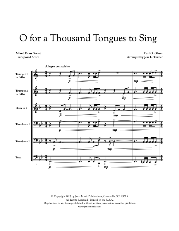 O for a Thousand Tongues to Sing - Mixed Brass Sextet