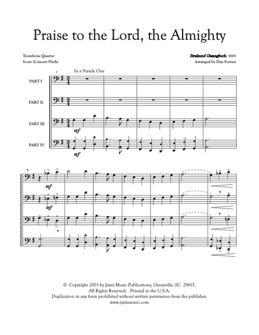 Praise to the Lord, the Almighty - Trombone Quartet