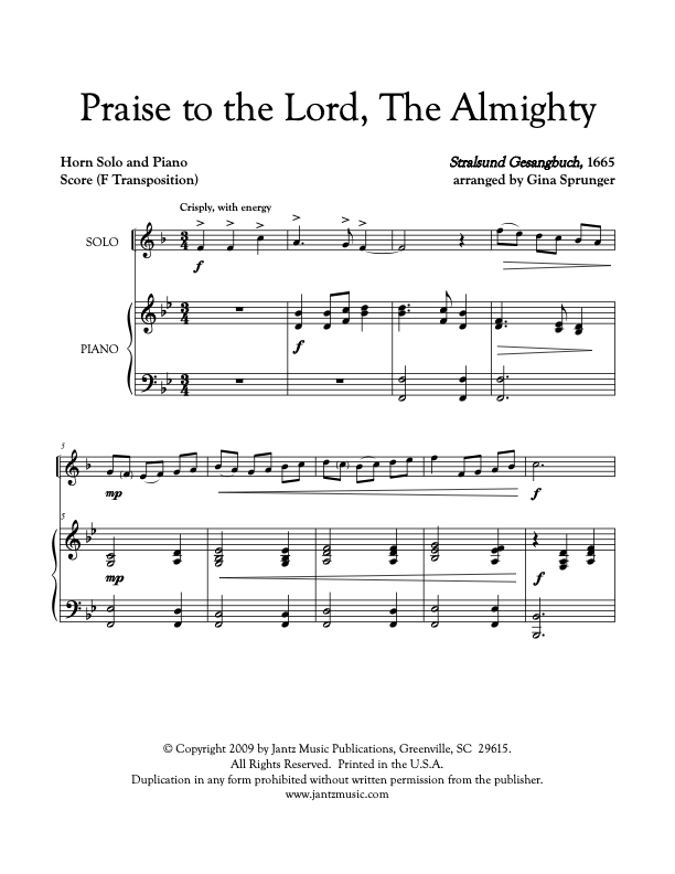 Praise to the Lord, The Almighty - Horn Solo