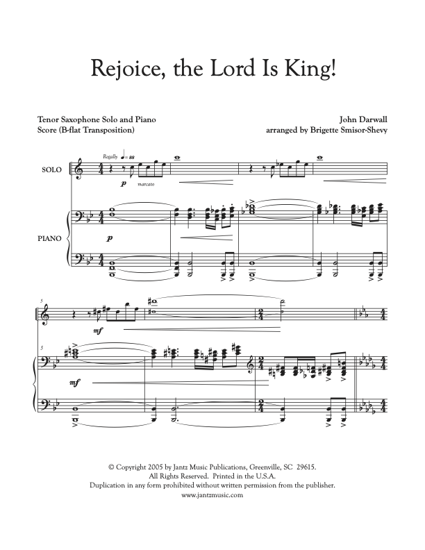 Rejoice, the Lord Is King! - Tenor Saxophone Solo