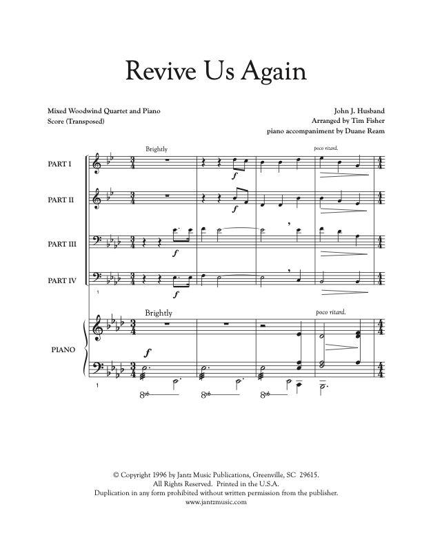 Revive Us Again - Mixed Woodwind Quartet w/ piano