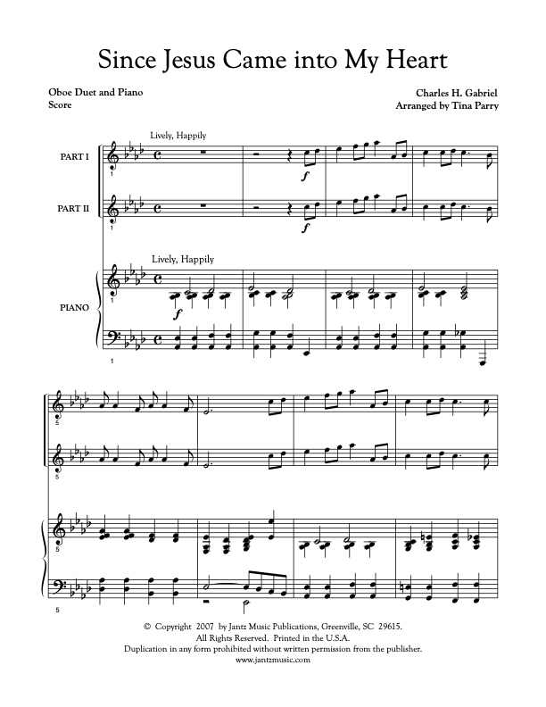 Since Jesus Came into My Heart - Oboe Duet