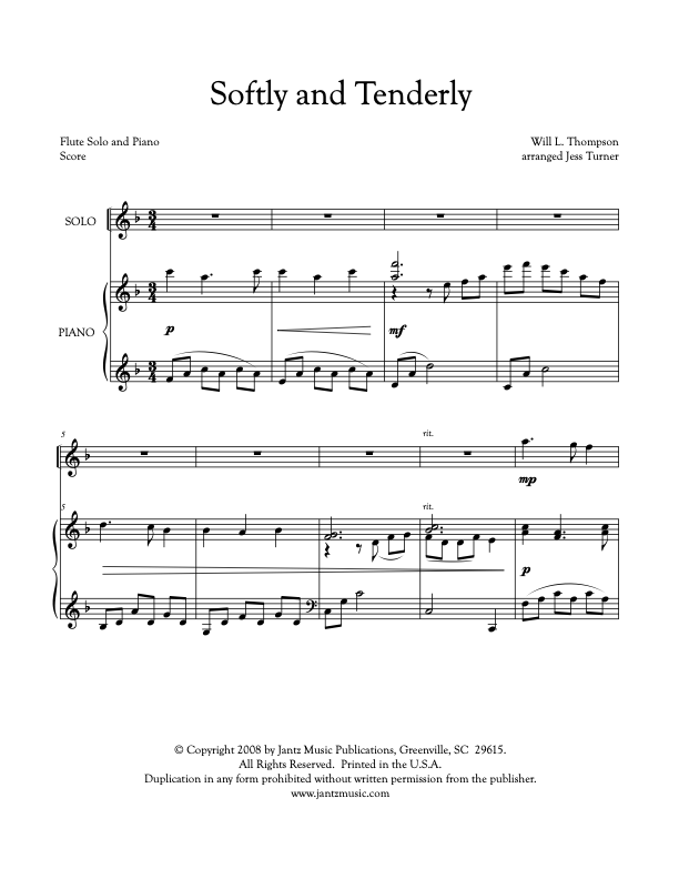 Softly and Tenderly - Flute Solo