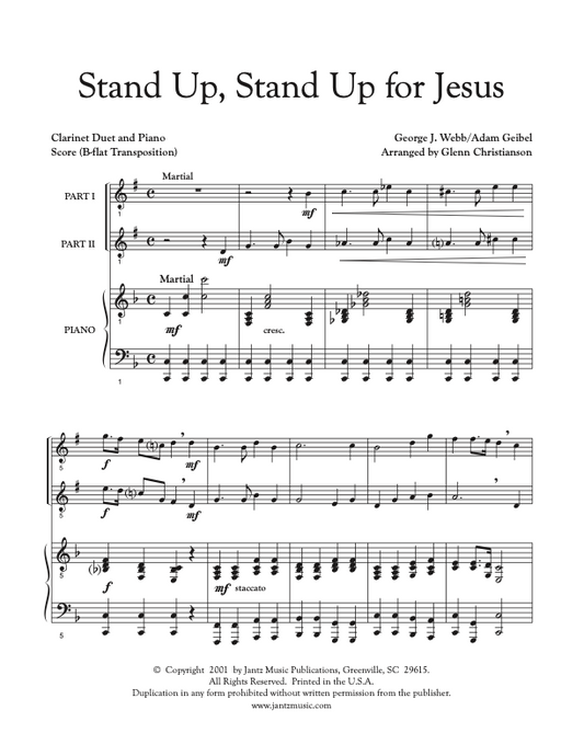 Stand Up, Stand Up for Jesus - Clarinet Duet