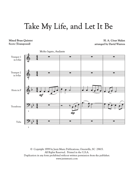 Take My Life, and Let It Be - Mixed Brass Quintet