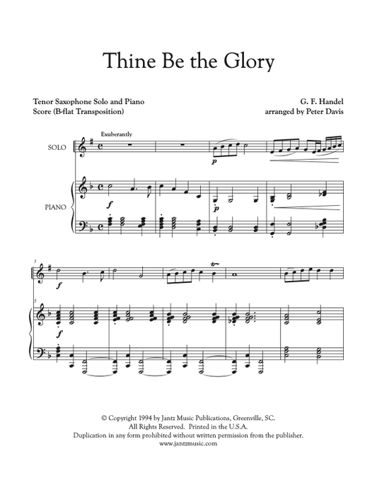 Thine Be the Glory - Tenor Saxophone Solo