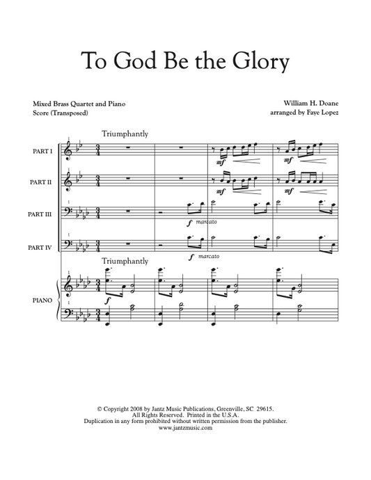 To God Be the Glory - Mixed Brass Quartet w/ piano