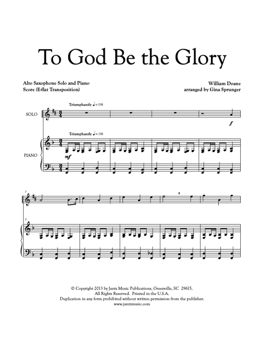 To God Be the Glory - Alto Saxophone Solo