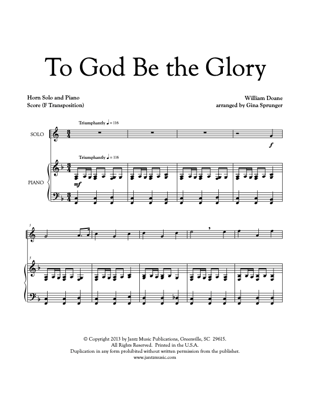To God Be the Glory - Horn Solo