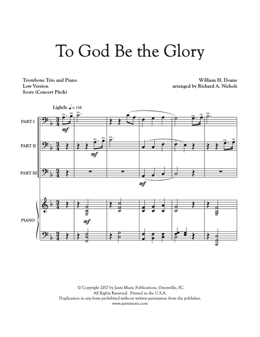 To God Be the Glory - Trombone Trio