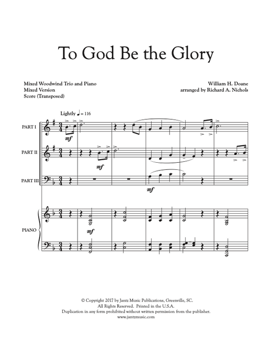 To God Be the Glory - Mixed Woodwind Trio
