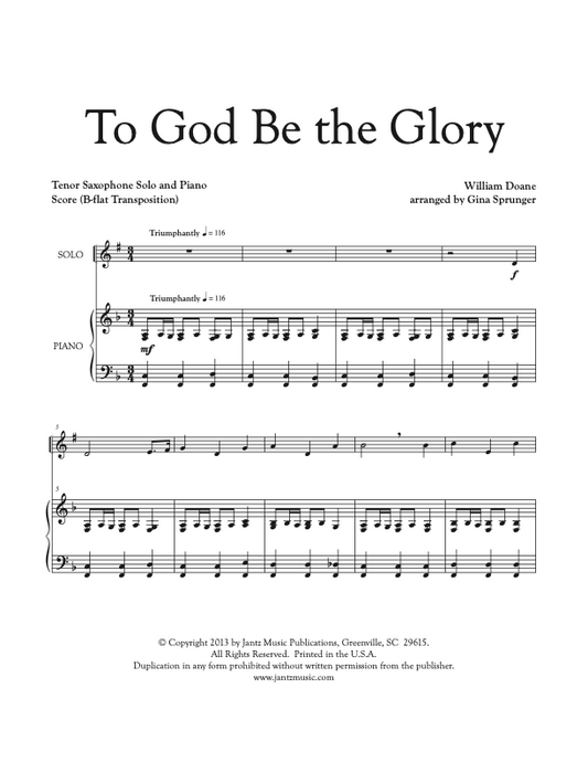 To God Be the Glory - Tenor Saxophone Solo