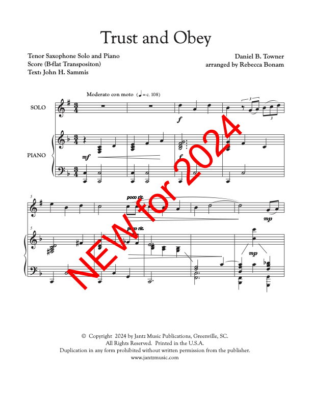 Trust and Obey - Tenor Saxophone Solo