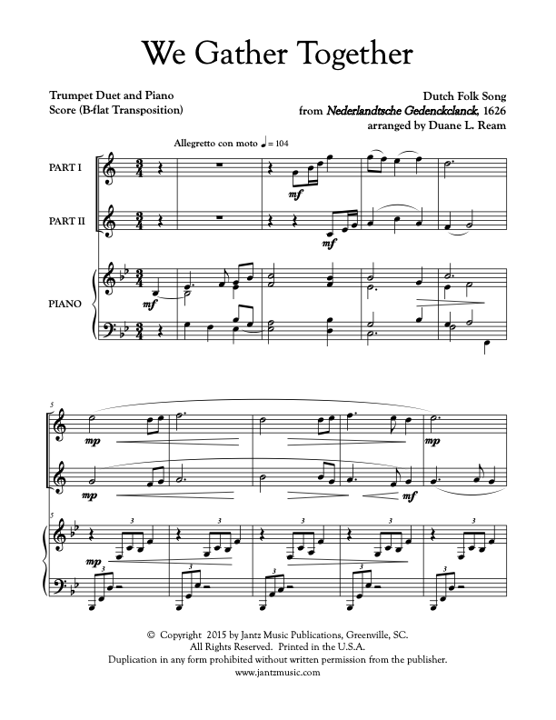 We Gather Together - Trumpet Duet
