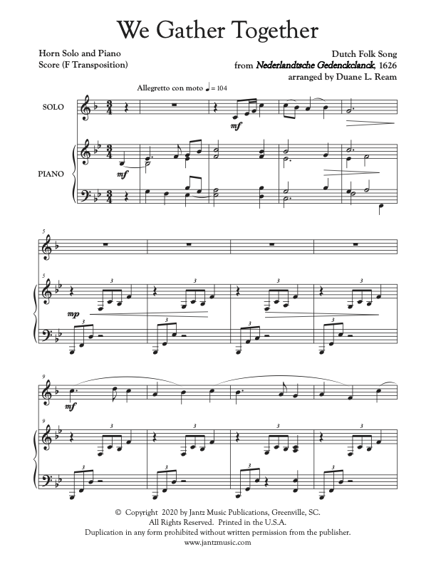 We Gather Together - Horn Solo