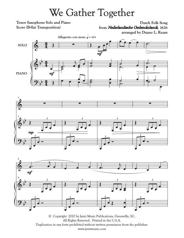 We Gather Together - Tenor Saxophone Solo