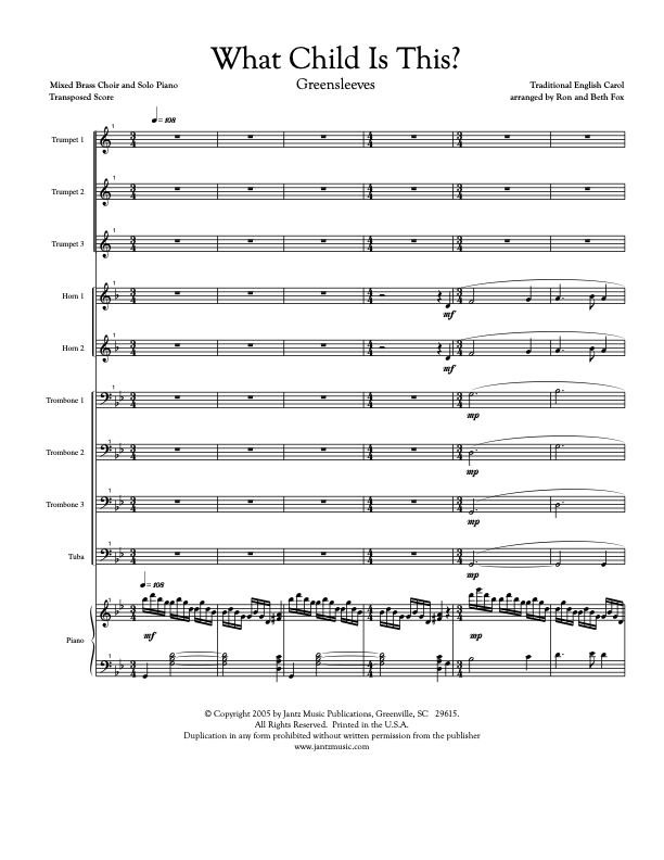 What Child Is This? - Mixed Brass Choir w/ piano (323.01)