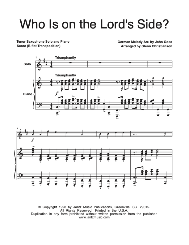 Who Is on the Lord's Side - Tenor Saxophone Solo