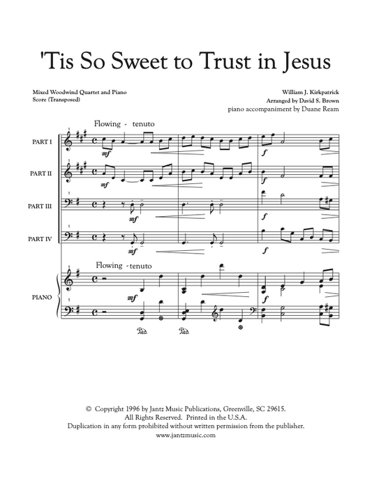 'Tis So Sweet to Trust in Jesus - Mixed Woodwind Quartet w/ piano