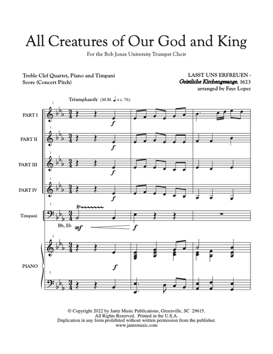 All Creatures of Our God and King - Combined Set of Flute/Clarinet/Trumpet Quartets