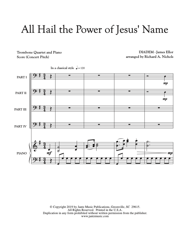 All Hail the Power of Jesus' Name - Trombone Quartet w/ piano