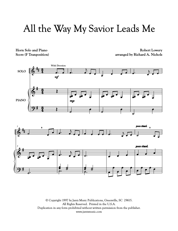 All the Way My Savior Leads Me - Horn Solo