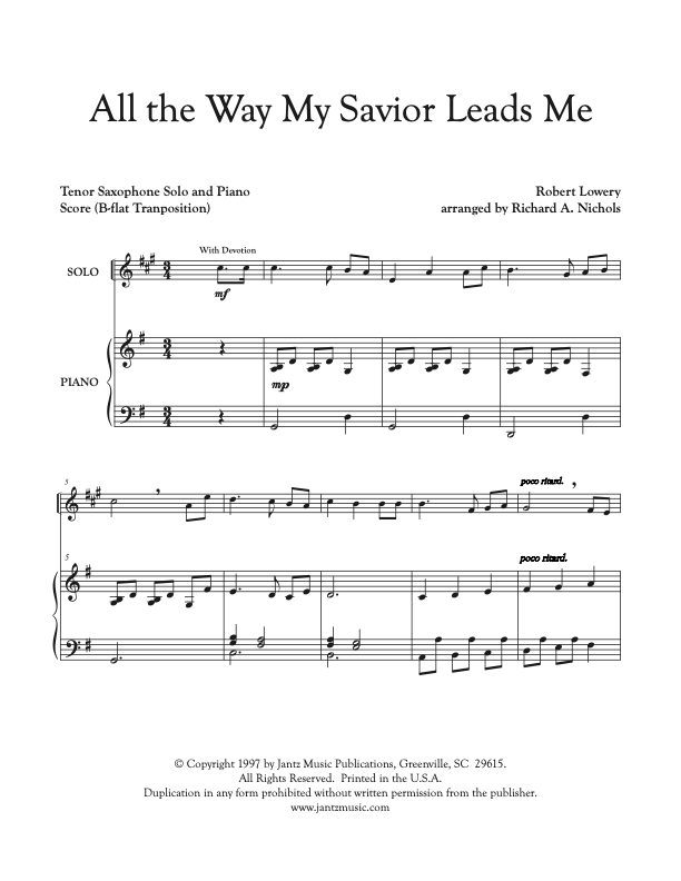 All the Way My Savior Leads Me - Tenor Saxophone Solo