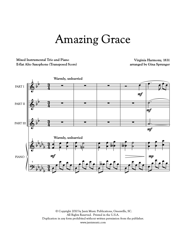 Amazing Grace - Alto Saxophone Trio