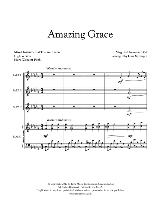 Amazing Grace - Combined Set of Flute/Clarinet/Alto Saxophone Trios
