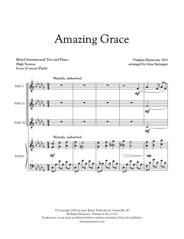 Amazing Grace - Combined Set of Flute/Clarinet/Alto Saxophone Trios