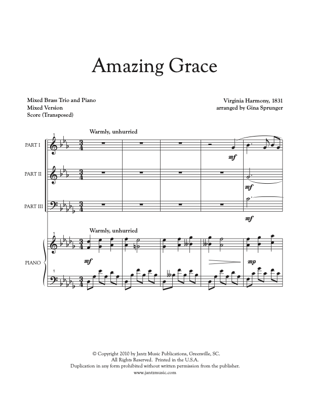Amazing Grace - Mixed Brass Trio