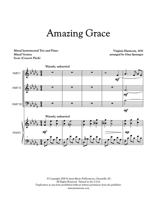 Amazing Grace - Combined Set of Mixed Brass & Mixed Woodwind Trios