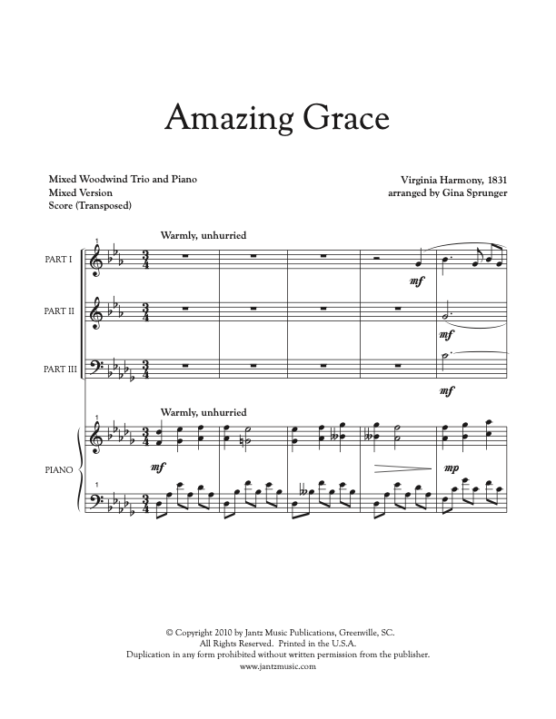 Amazing Grace - Mixed Woodwind Trio