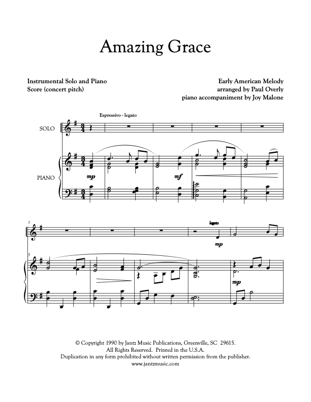 Amazing Grace - Combined Set of All Solo Instrument Options – Jantz ...