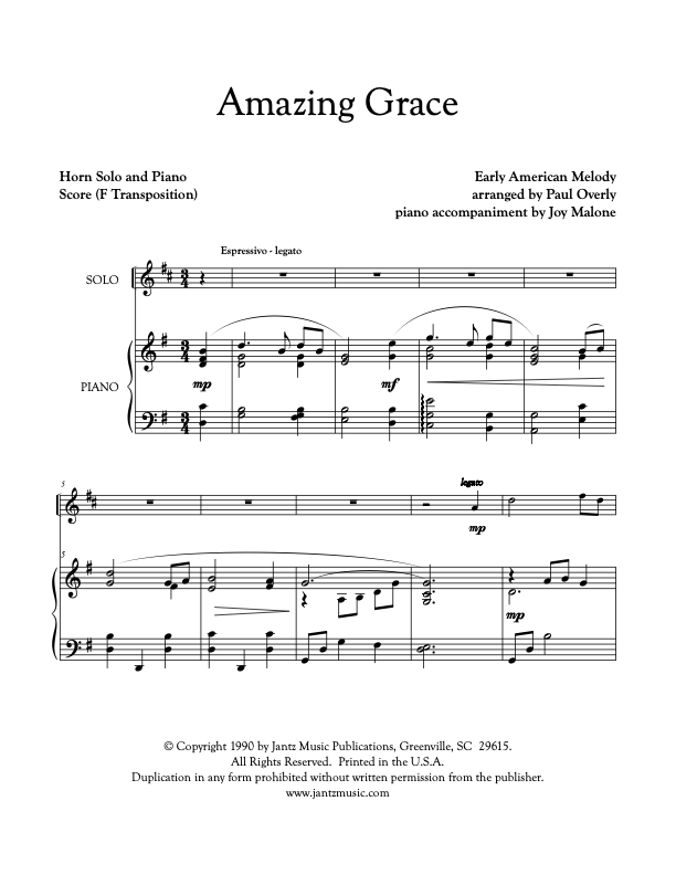 Amazing Grace - Horn Solo – Jantz Music Publications