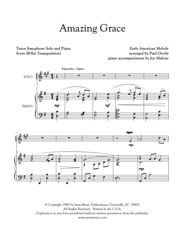 Amazing Grace - Tenor Saxophone Solo