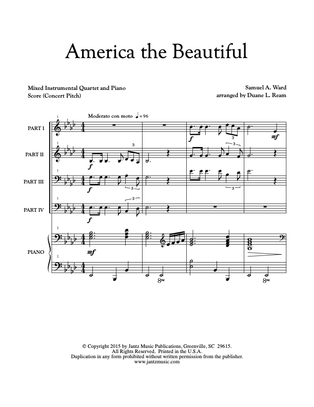 America the Beautiful - Combined Set of Both Mixed Quartet Versions w/ piano