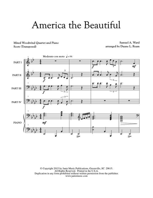 America the Beautiful - Mixed Woodwind Quartet w/ piano