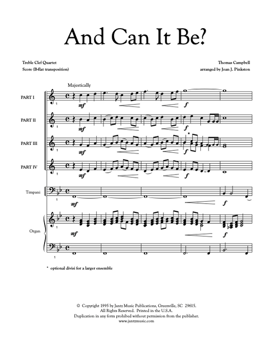 And Can It Be? - Clarinet Quartet w/ organ