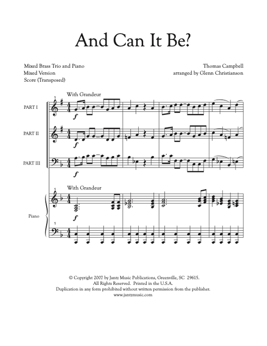 And Can It Be? - Mixed Brass Trio
