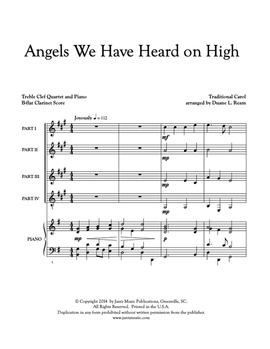 Angels We Have Heard on High - Clarinet Quartet